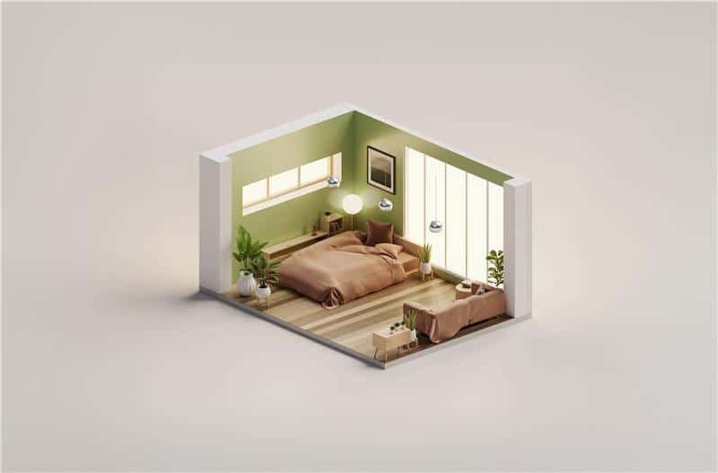 Isometric view bed room muji style open inside interior architecture, 3d rendering digital art. stock photo